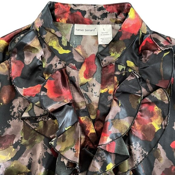 Harve Bernard Dark Autumn Floral Button Up Blouse Tiered Ruffle Grunge Fairycore - Picture 5 of 8